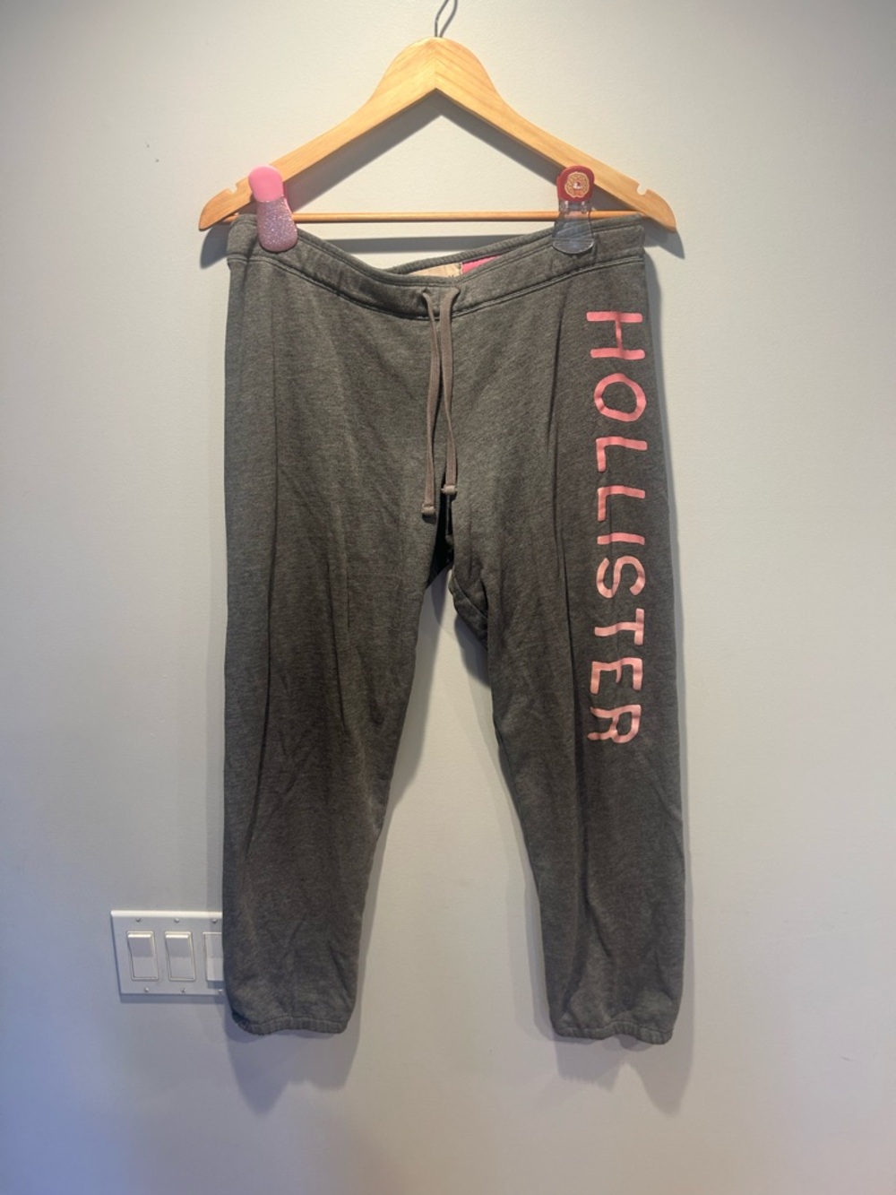 Hollister Charcoal Joggers with Pink Logo Lettering
